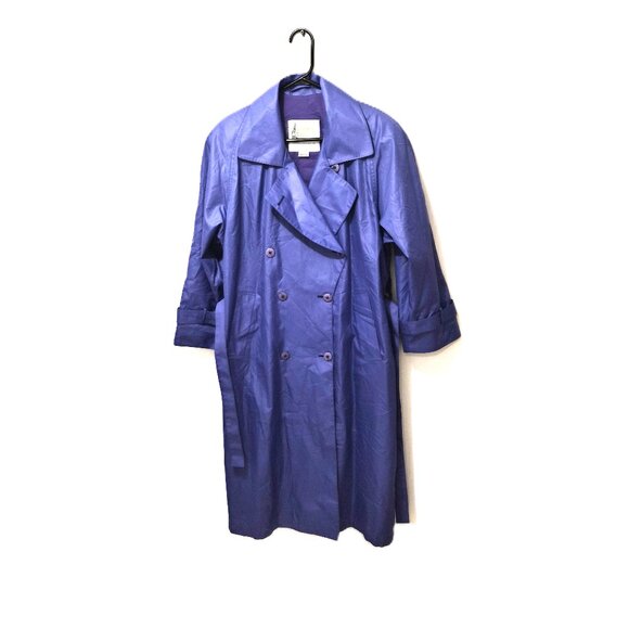 VTG London Fog Purple Trench Coat 12P Belted Double Breasted Raincoat Color Pop - Picture 2 of 6